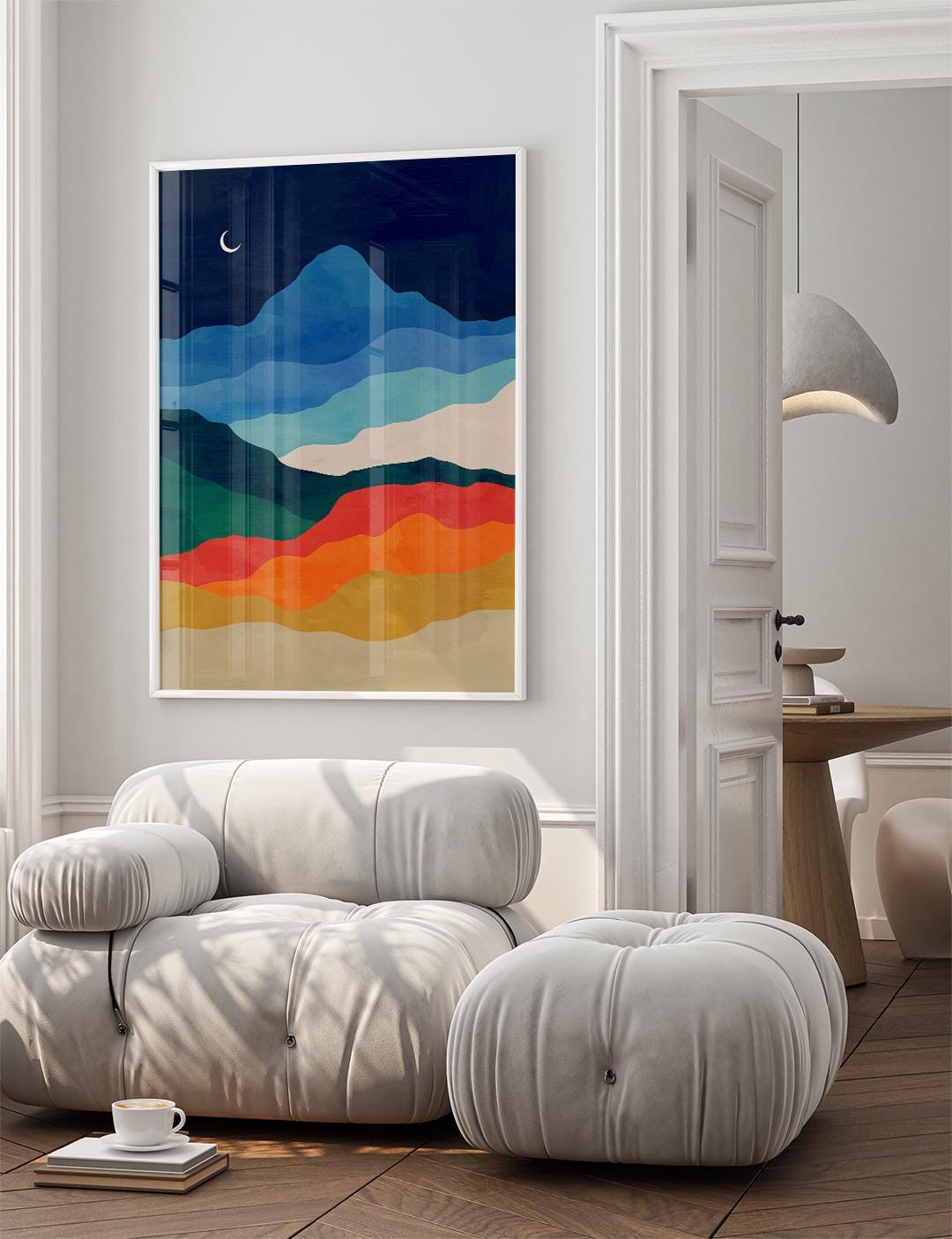 Night Sky Mountain Landscape Art Print | Moon Wall Art