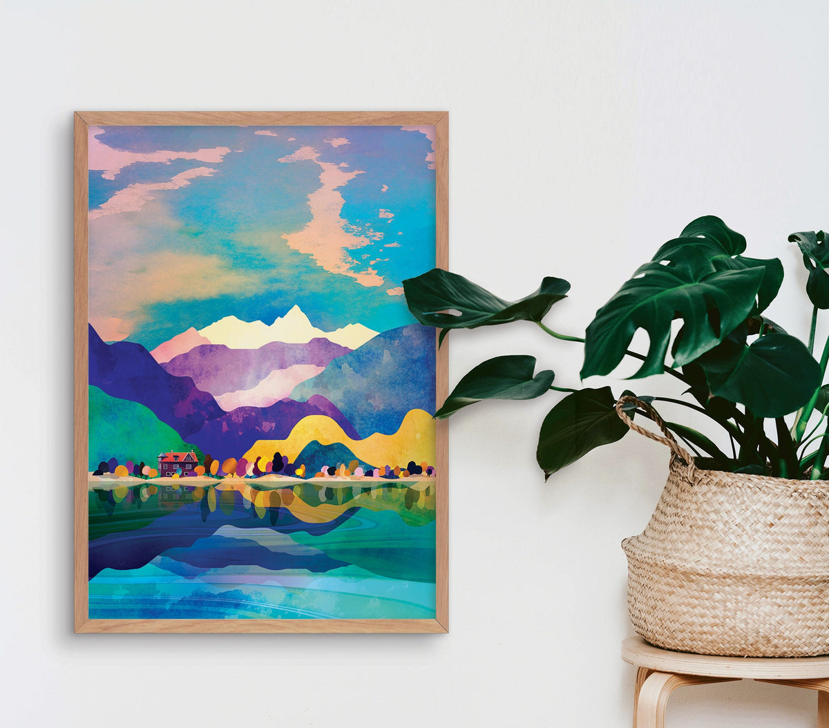 House by the Lake Art Print | Mountain Landscape Wall Art