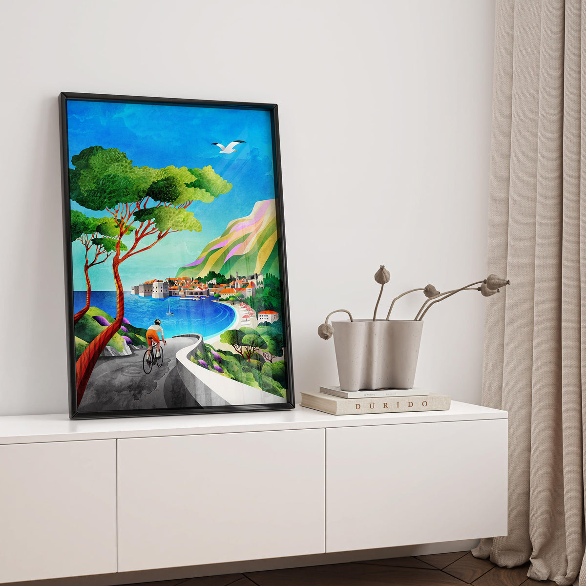 Cycling by the Sea Art Print | Coastal Bicycle Ride Wall Art