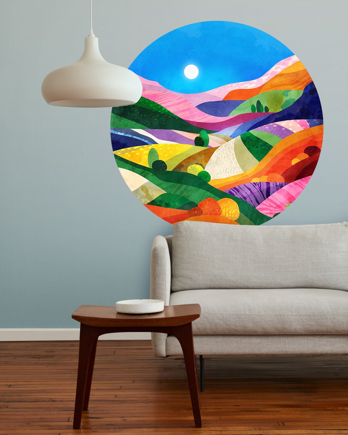 Summer Landscape Wall Decal | Round Removable Wall Sticker
