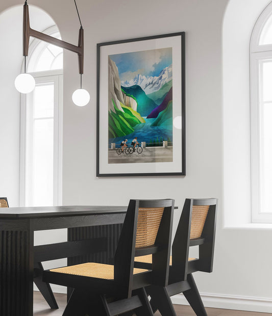 Cycling Art Print | Cycling by the Lake Bicycle Wall Art