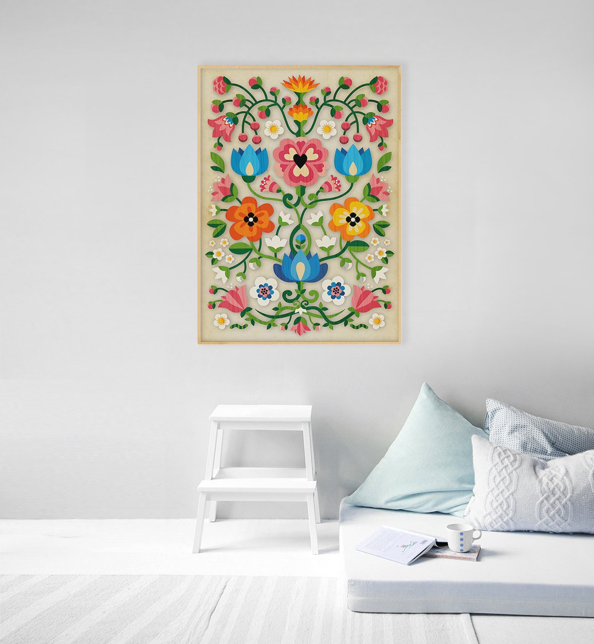 Mountain Flowers Art Print | Folk Motif Floral Wall Art