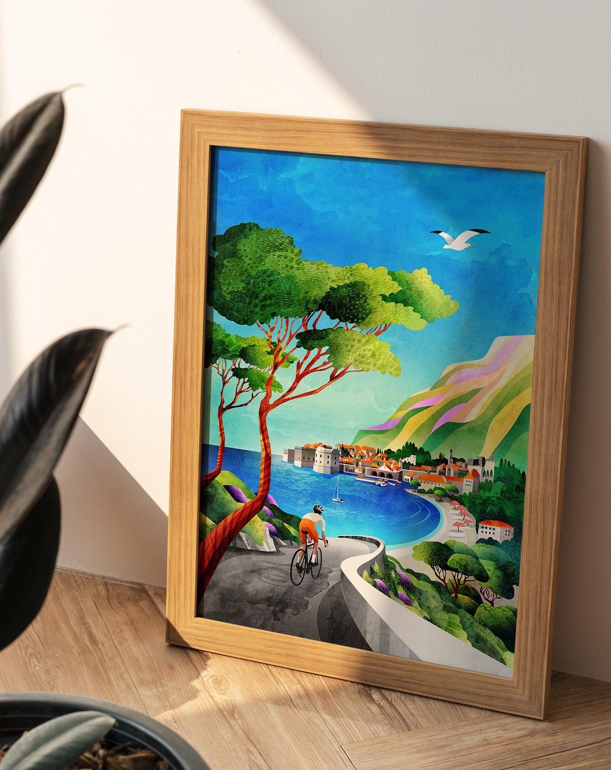Cycling by the Sea Art Print | Coastal Bicycle Ride Wall Art
