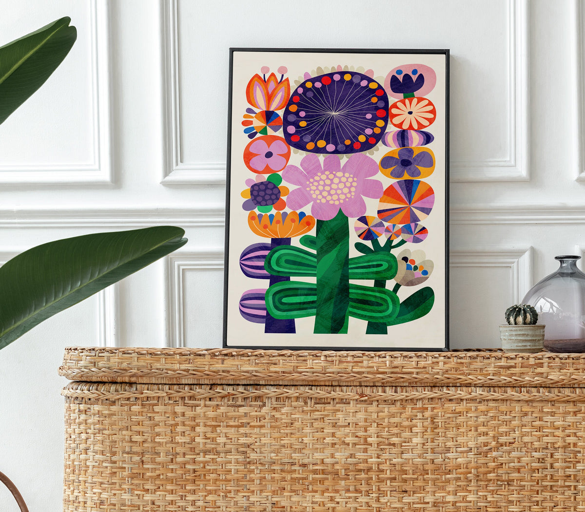 Summer Flowers Art Print | Folk Illustration Floral Wall Art
