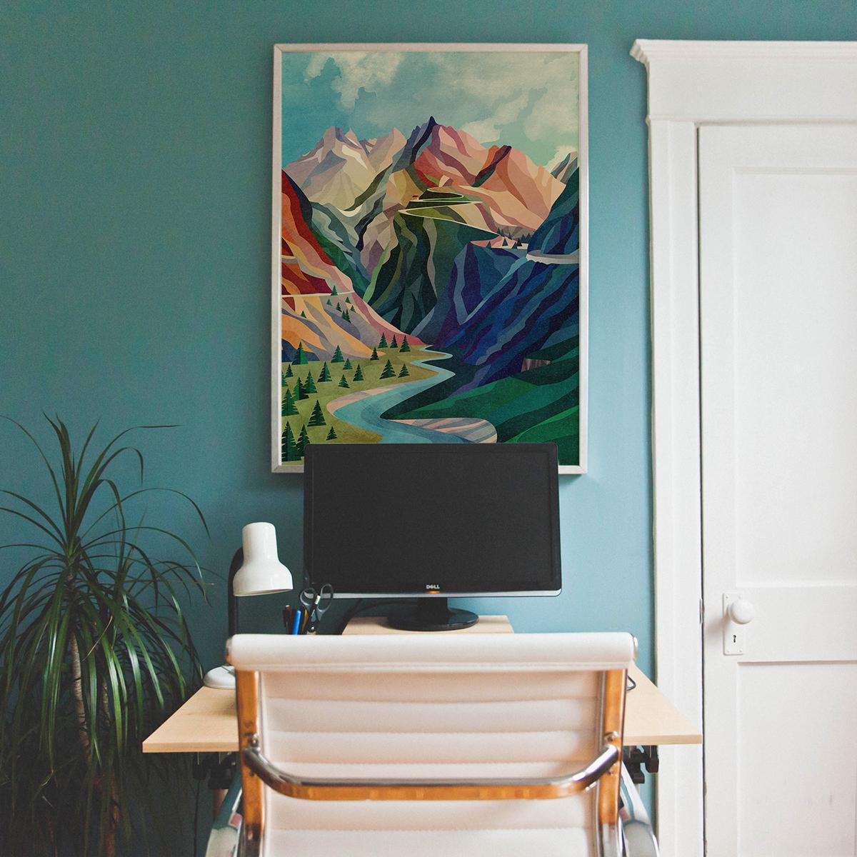 Cycling Art Prints Set | Mountain Landscape Bicycle Wall Art