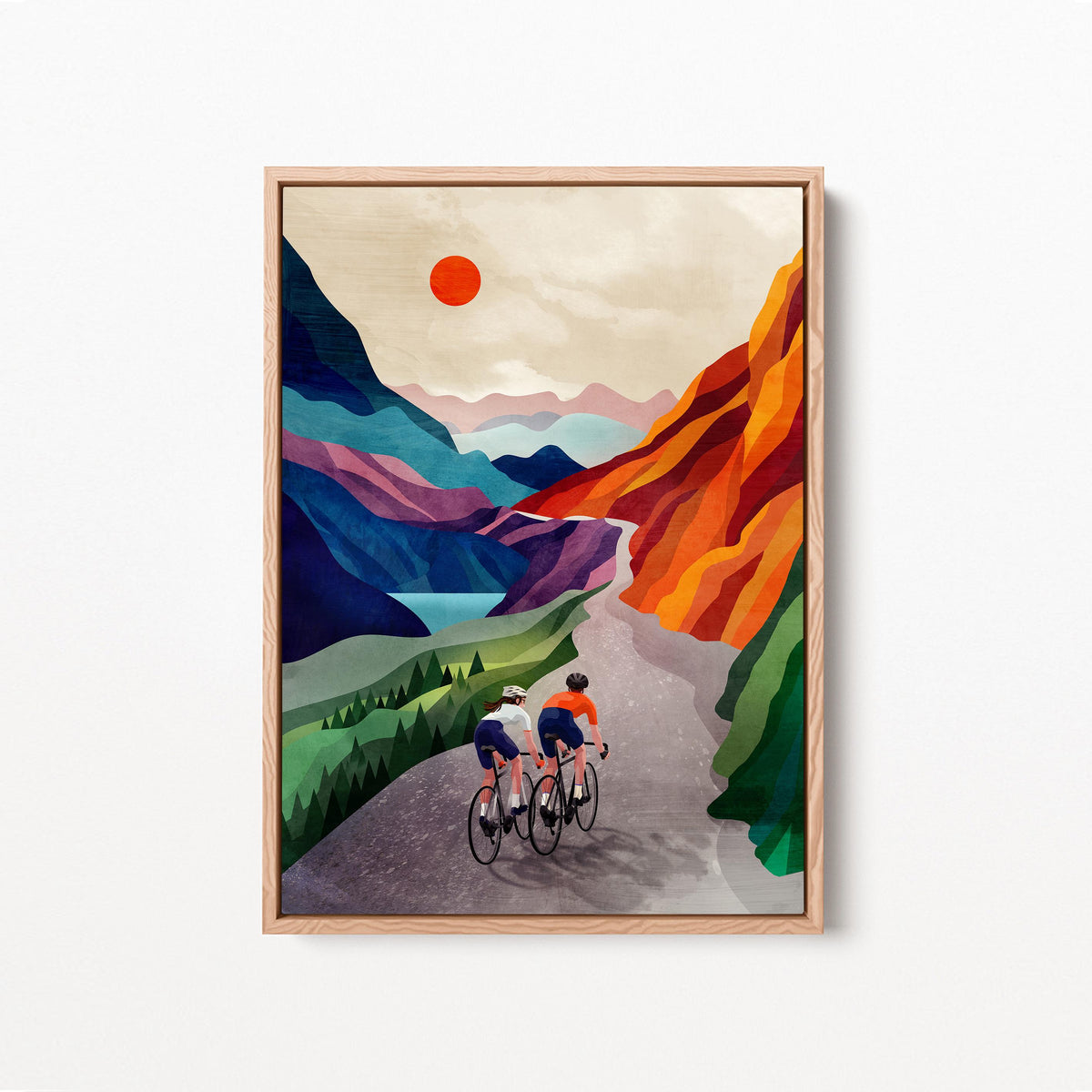 Cycling Couple Art Print | Mountain Landscape Bicycle Wall Art