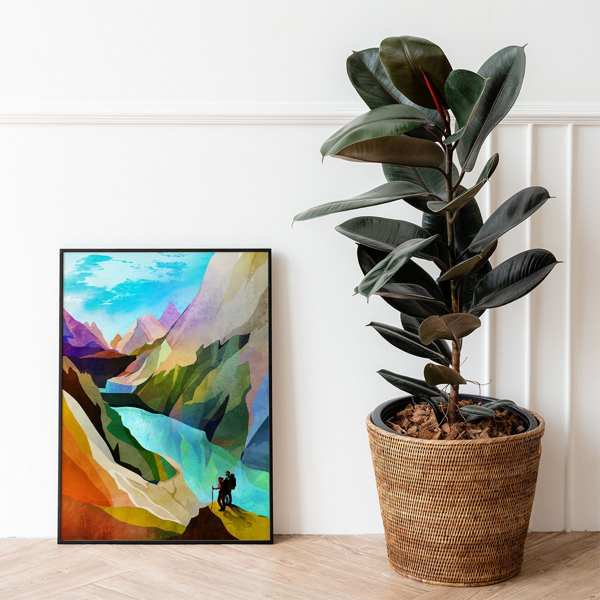 Hiking Couple Art Print | Canyon Landscape Wall Art