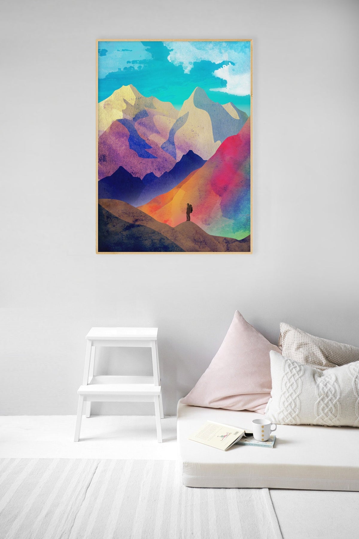 Mountain Lake Art Print | Colorful Hiking Illustration Wall Art