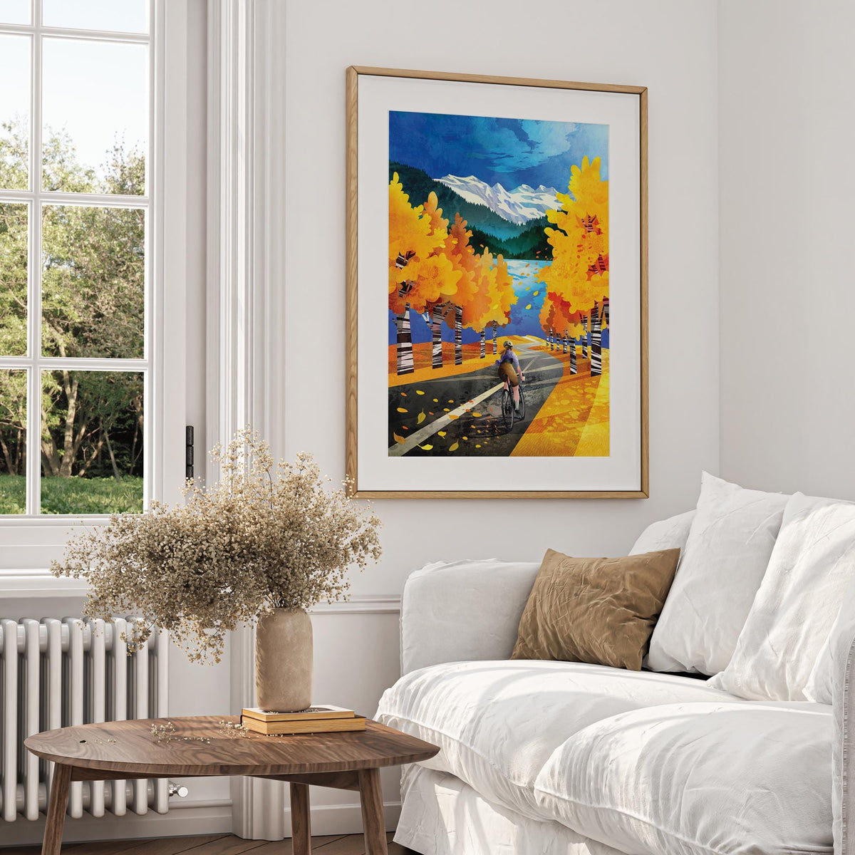 Autumn Cycling Art Print | Woman Cyclist Bicycle Wall Art