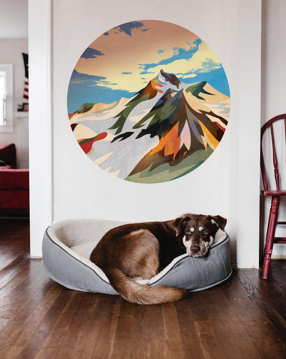 Mighty Mountain Wall Decal | Round Removable Self-Adhesive Wall Sticker