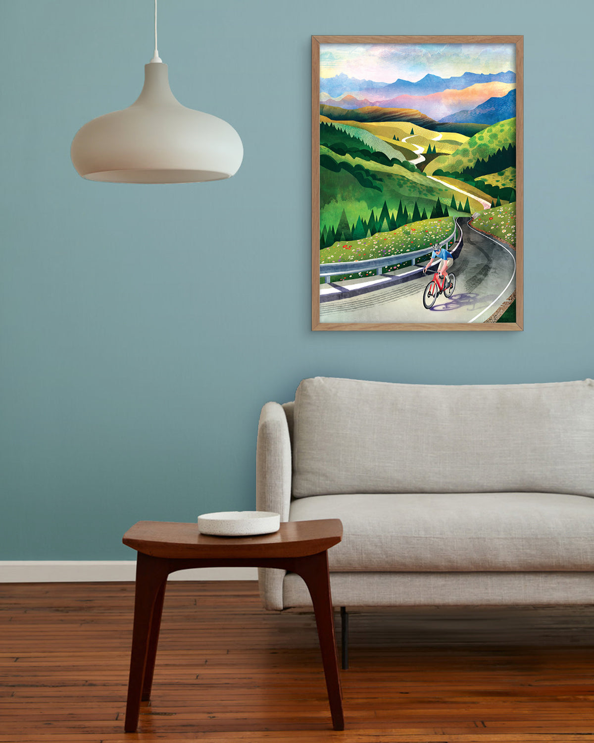 Cycling Art Print | Wall Decor | Mountain Road Bicycle Illustration Print