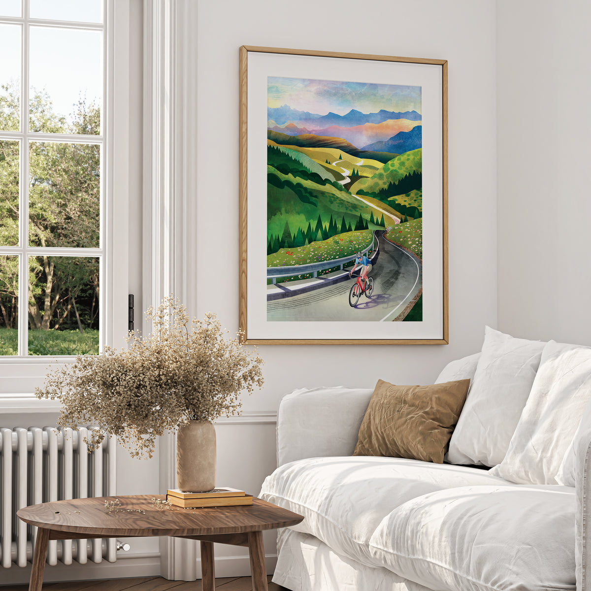 Cycling Art Print | Wall Decor | Mountain Road Bicycle Illustration Print
