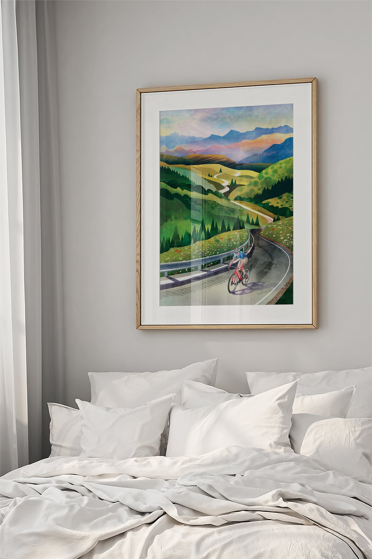 Cycling Art Print | Wall Decor | Mountain Road Bicycle Illustration Print