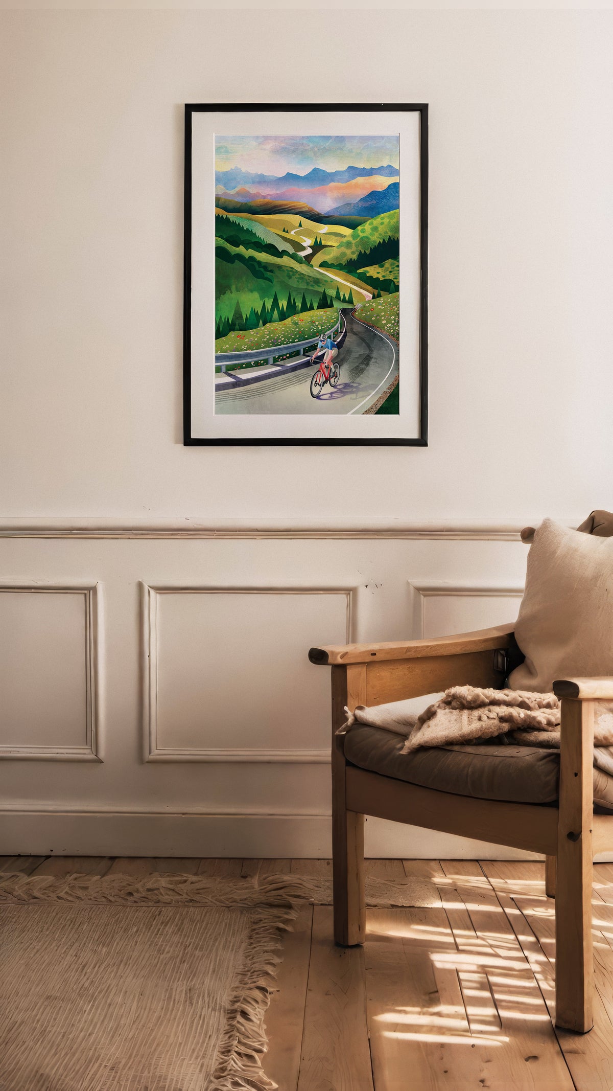 Cycling Art Print | Wall Decor | Mountain Road Bicycle Illustration Print