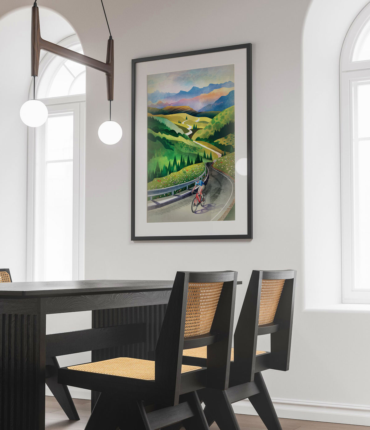 Cycling Art Print | Wall Decor | Mountain Road Bicycle Illustration Print