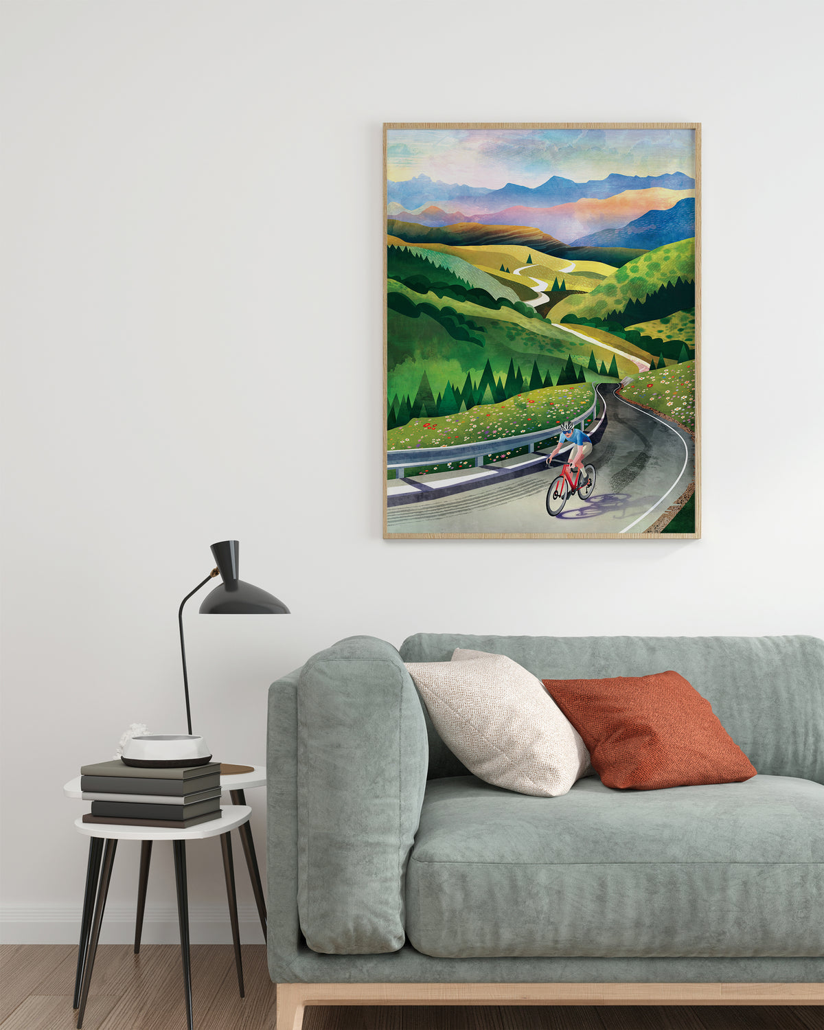 Cycling Art Print | Wall Decor | Mountain Road Bicycle Illustration Print