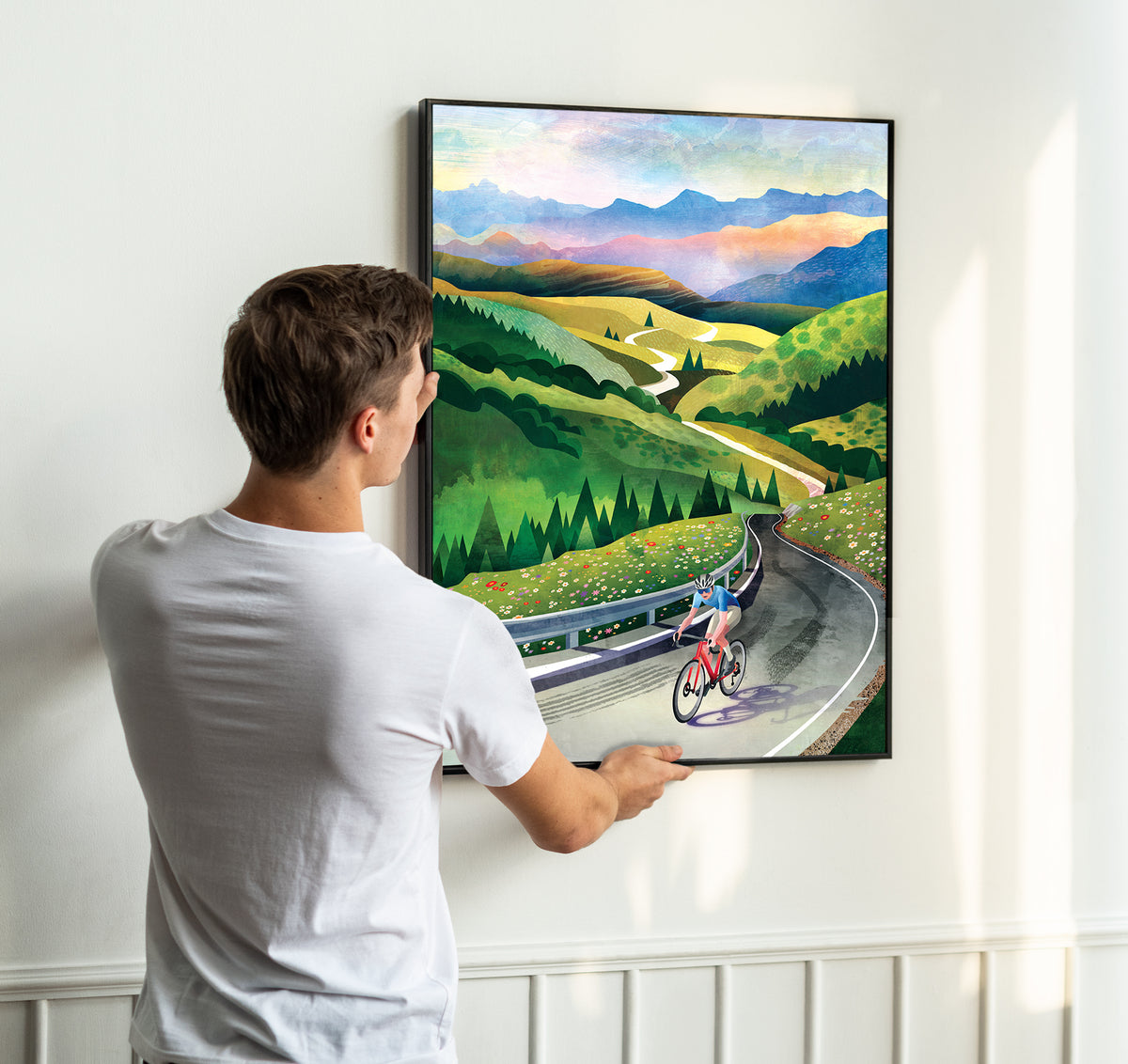 Cycling Art Print | Wall Decor | Mountain Road Bicycle Illustration Print